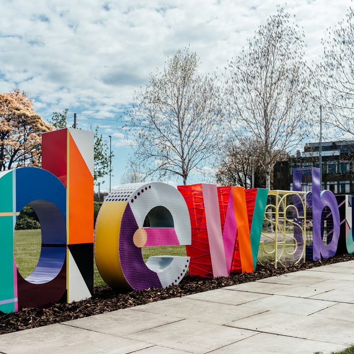 Recycled letters spelling dewsbury unveiled in the Town Centre
